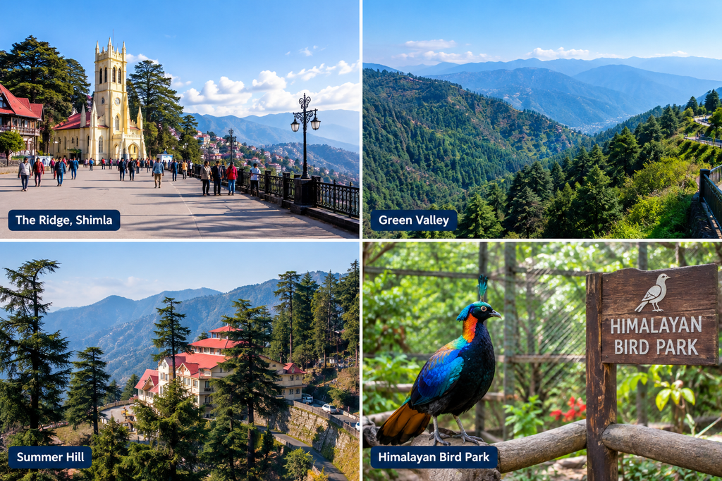 Shimla Tourist Places featuring The Ridge, Green Valley, Summer Hill, and Himalayan Bird Park